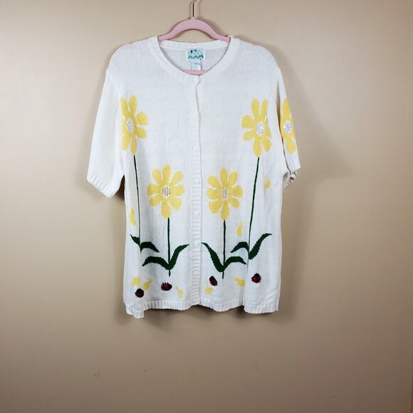 Quacker Factory Daisy Ladybug Short Sleeve Button-Up Cardigan Size 1X - Picture 1 of 9